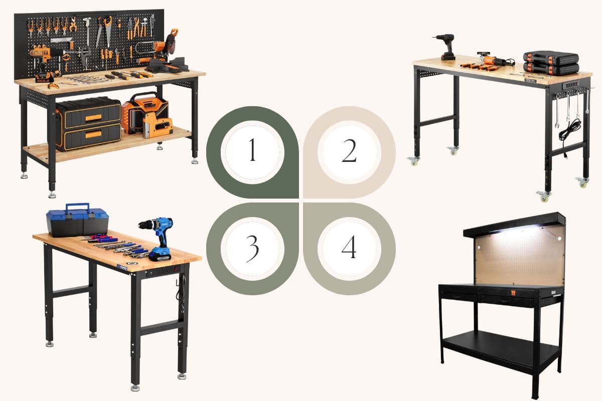 Garage workbench setup with tools organized